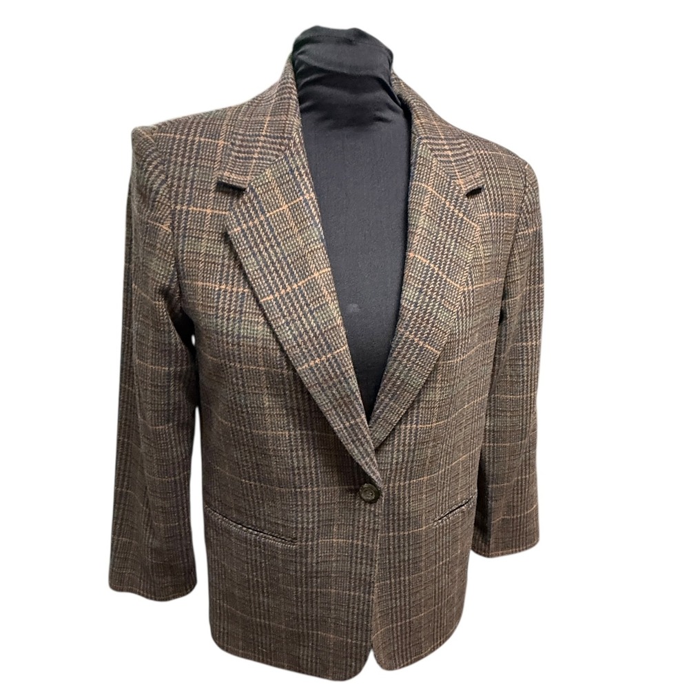 Requirements Plaid Blazer Women's Size 12 Single Button Tweed‎ Look Jacket